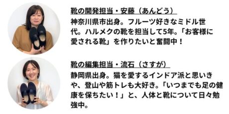 靴を紹介するのは、編集担当・流石と、開発担当・安藤