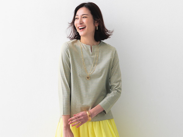 「ハルメク オーガニックコットンプルオーバー(キーネック・七分袖)」