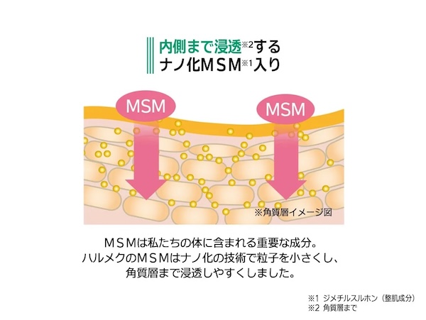 内側まで浸透するナノ化MSM入り