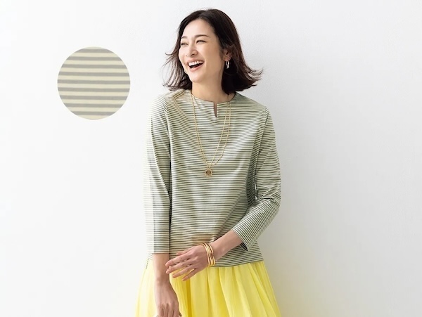 「ハルメク オーガニックコットンプルオーバー(キーネック・七分袖)」